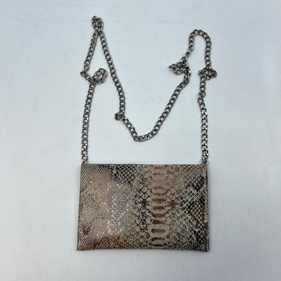 JJ Winters Leather Snake Print Crossbody Envelope Purse Chain Strap - Picture 6 of 8